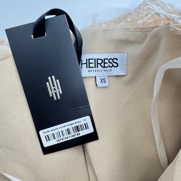 Heiress NWT Nude Cream Sequin Corset Drape Bodycon Mini Holiday Cocktail Dress - Picture 6 of 8